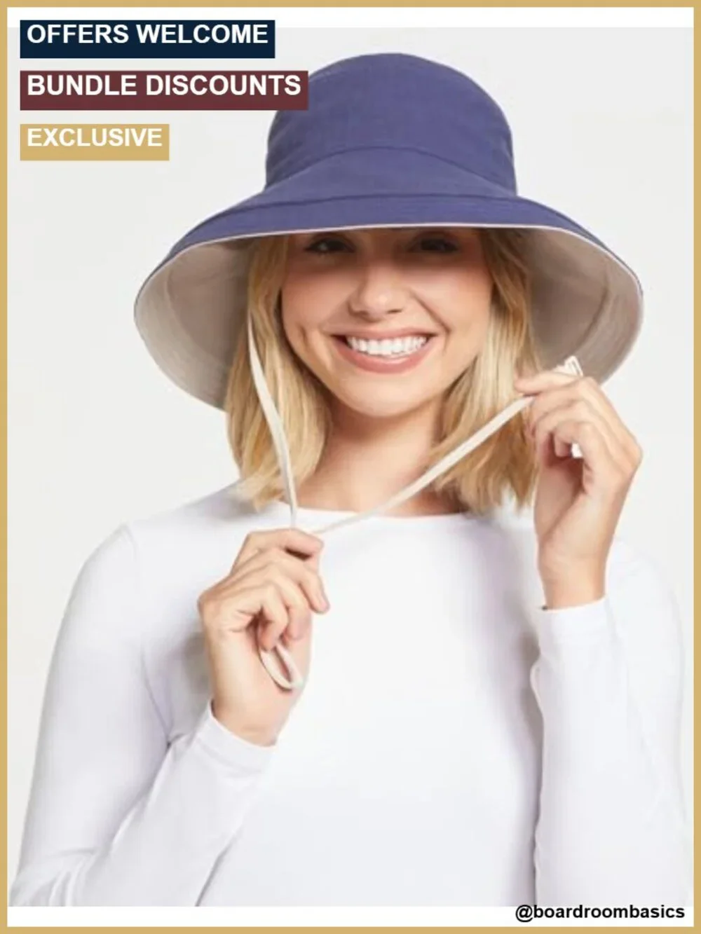 UPF 50+ Reversible Wide Brim Sun Hat Natural Cotton Linen Blend